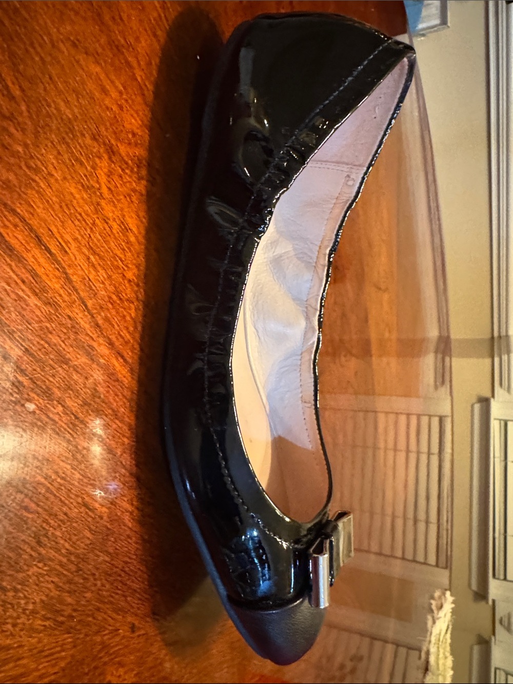 Coach Black Patent Leather Ballet Flat with Decorative Bow Trim